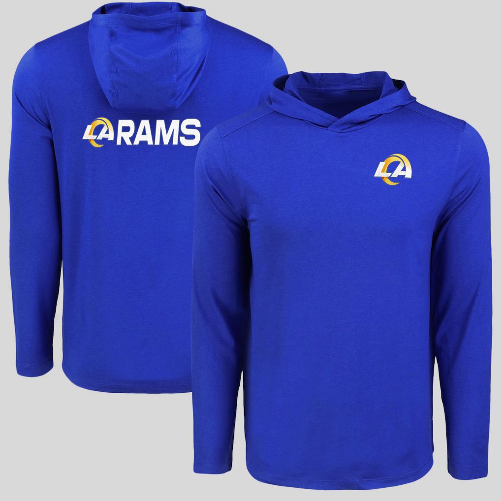 Men 2026 NFL Los Angeles Rams Hooded long sleeved T-shirt blue 05->nfl t-shirts->Sports Accessory